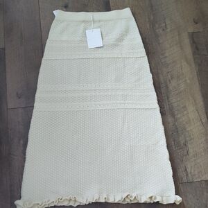 Endless Rose Cream Knit Midi Skirt with Ruffle Hem